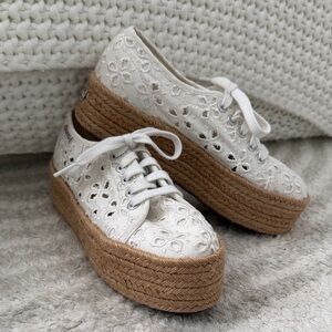 Superga White Lace Platform Espadrilles